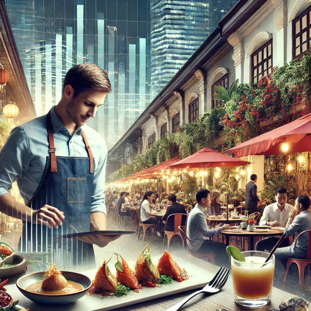 DALL·E 2024 08 17 16.35.40 An image representing the business opportunities in the food and beverage industry in the Philippines. The background features bustling restaurants an