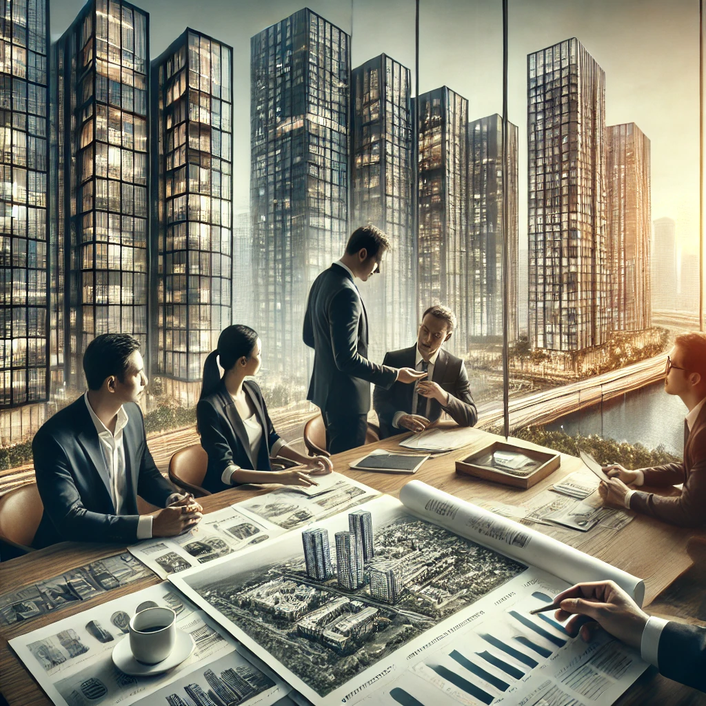 DALL·E 2024 08 17 17.47.17 An image representing investment in condominiums in the Philippines. The background features modern high rise condominium buildings in urban areas lik