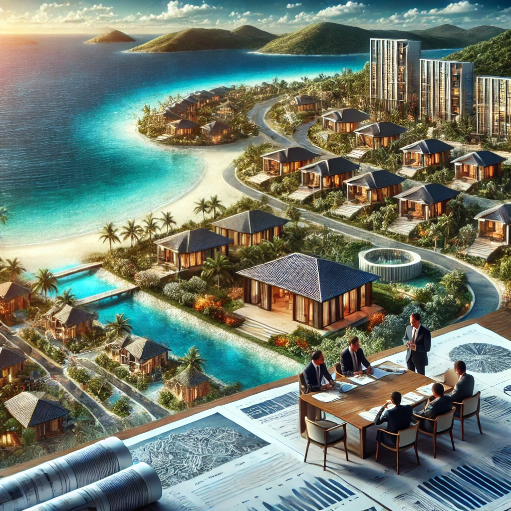 DALL·E 2024 08 17 17.47.20 An image representing resort investment in the Philippines. The background features a beautiful resort area with white sandy beaches and clear blue wa