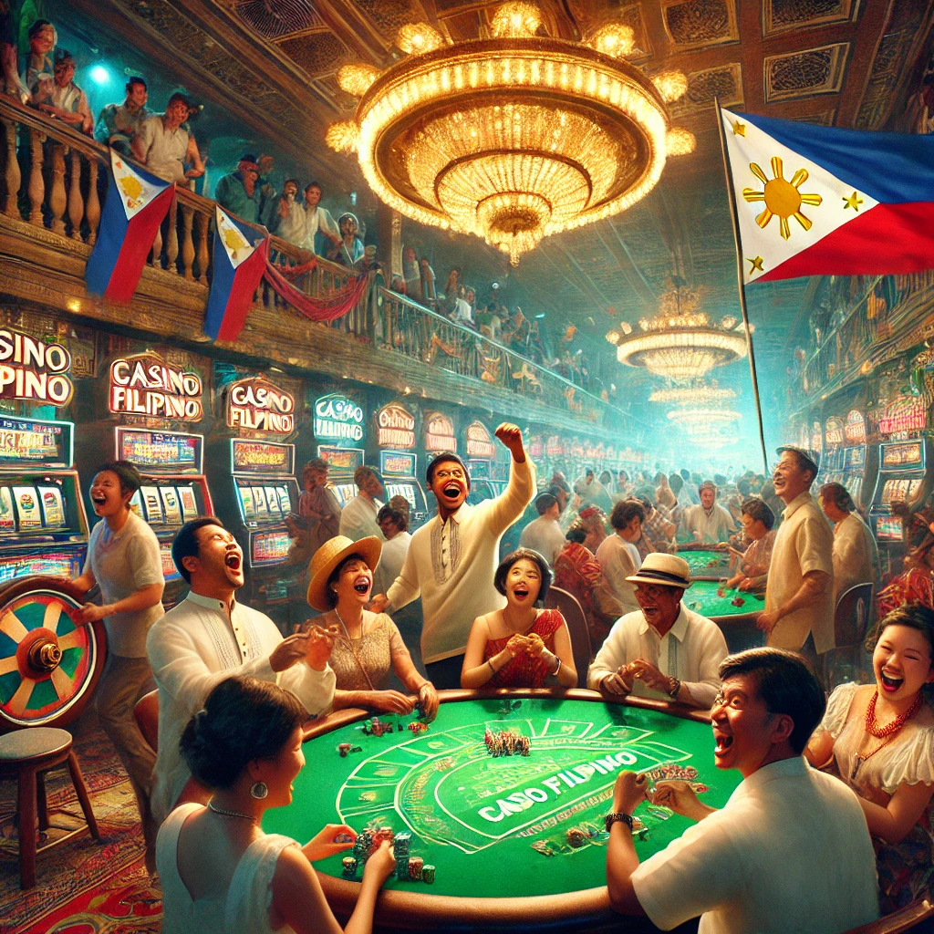 DALL·E 2024 08 21 11.11.51 An image depicting the lively atmosphere at Casino Filipino a local casino in the Philippines. The scene shows a group of Filipino people enthusiasti