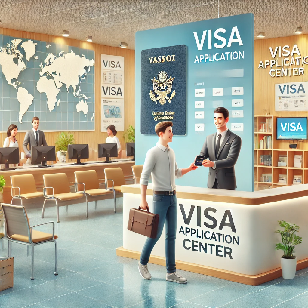 DALL·E 2024 08 23 13.33.13 A realistic image representing the ease of obtaining a visa. The scene shows a person at a modern visa application center happily receiving a visa st