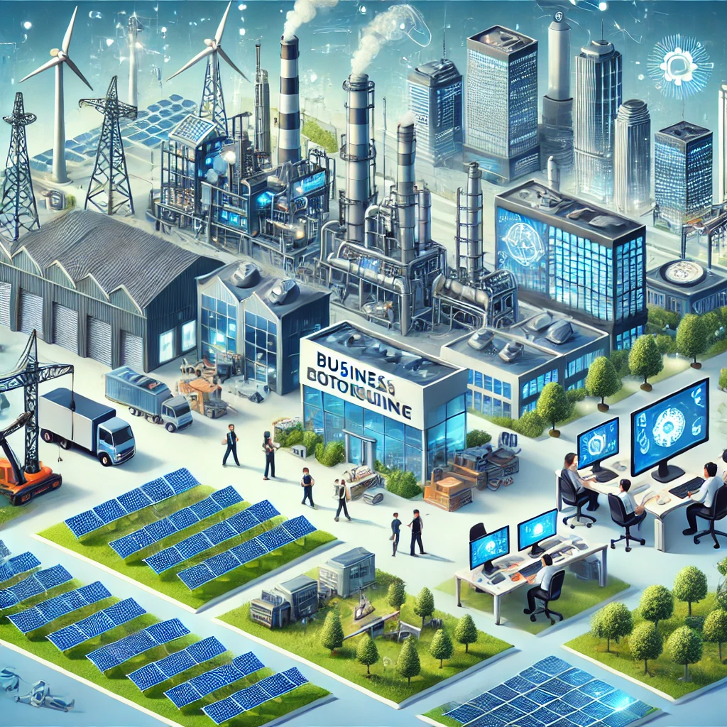 DALL·E 2024 09 19 11.24.24 A modern scene representing the latest industries in the Philippines. The image includes high tech manufacturing plants solar energy installations a