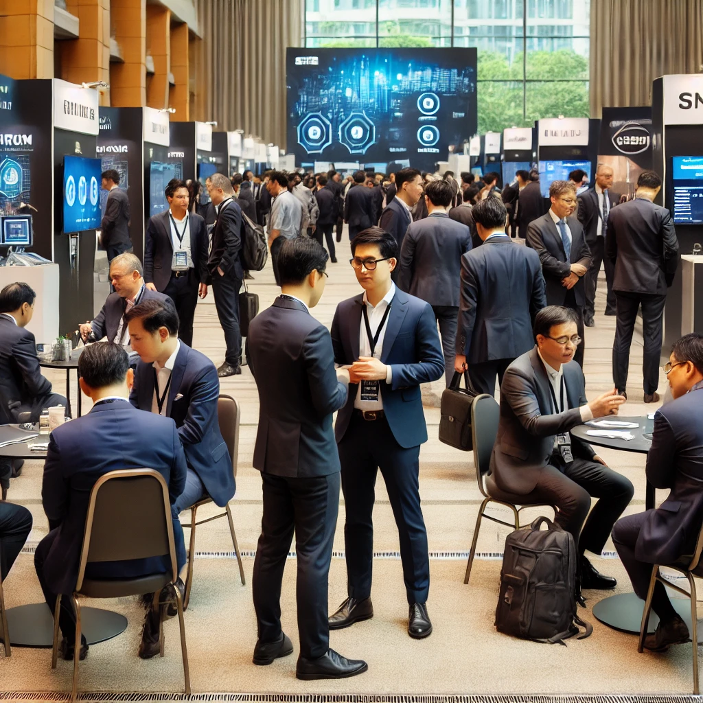 DALL·E 2024 09 23 14.02.14 A professional B2B event in the Philippines featuring business professionals in suits or business casual attire. The scene includes networking activi